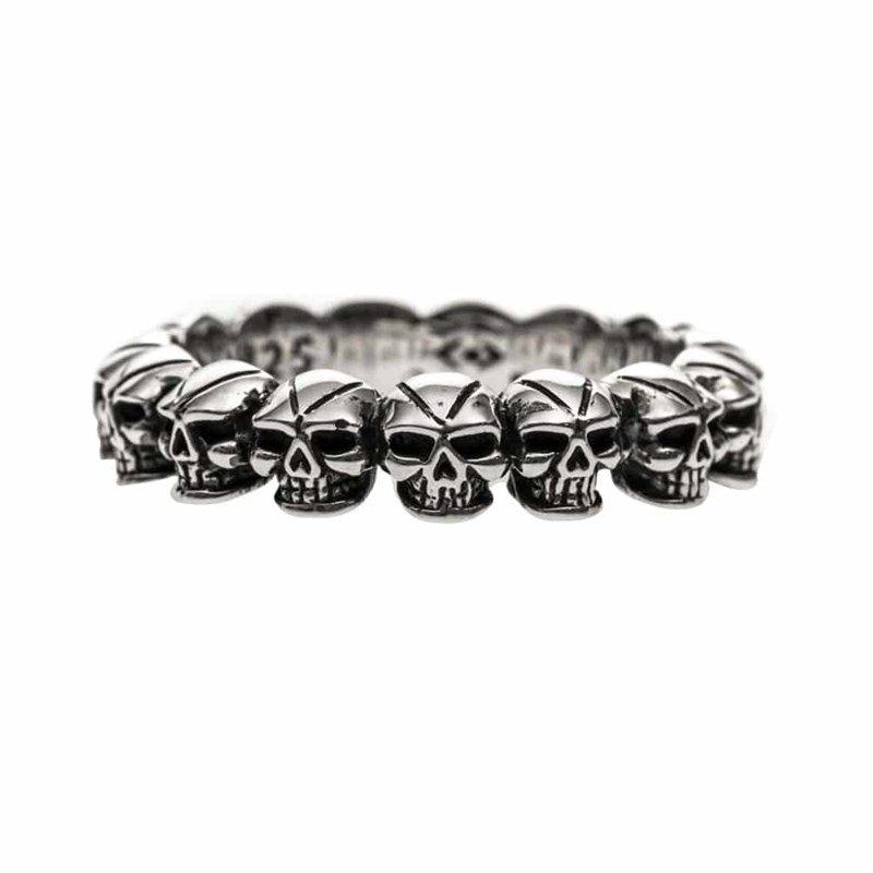 Alliance argent tête de mort skull