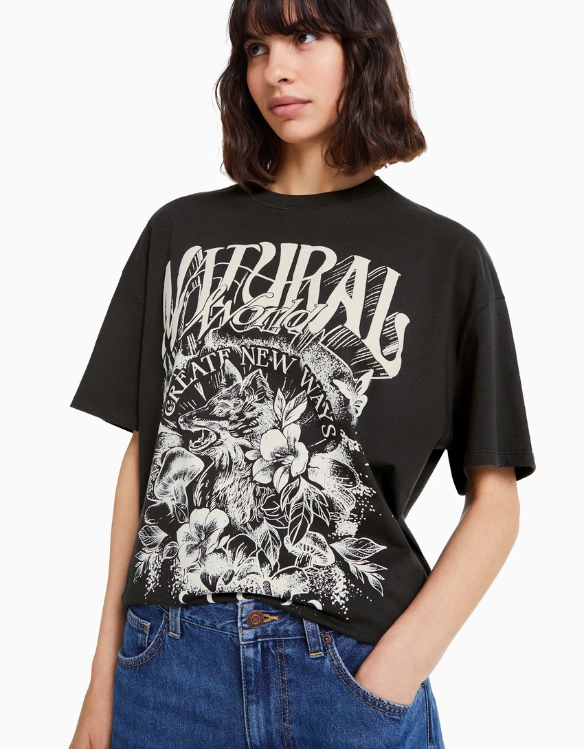 Camiseta oversized de manga curta estampada