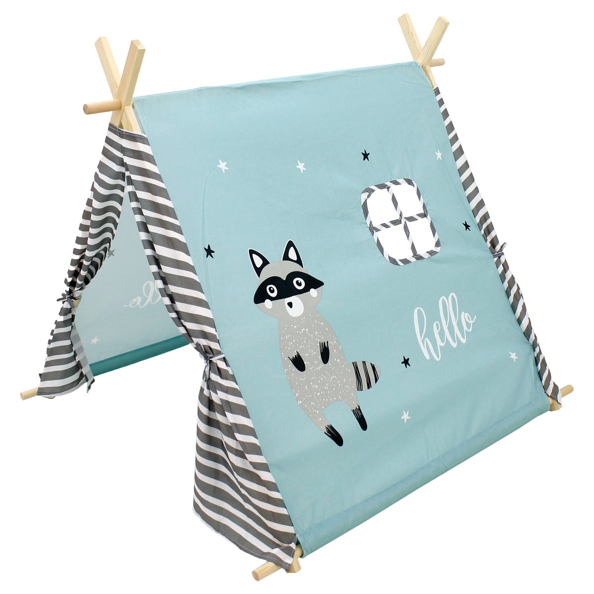 ECD Duitsland Tipi Speeltent voor Kinderen, 108x105x117cm, Turquoise Indianentent met Wasbeermotief, Binnen/Buiten, Tipi Kindertent met 2 Deuren en een Raam, Kinderkamer Speelhuisje voor Meisjes/Jongens