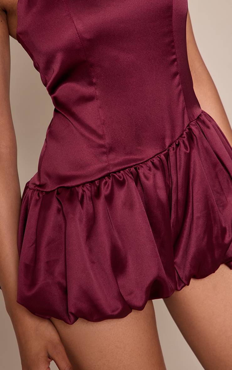 Prune Combinaison-short Satinée Dos Nu À Jambes Bouffantes