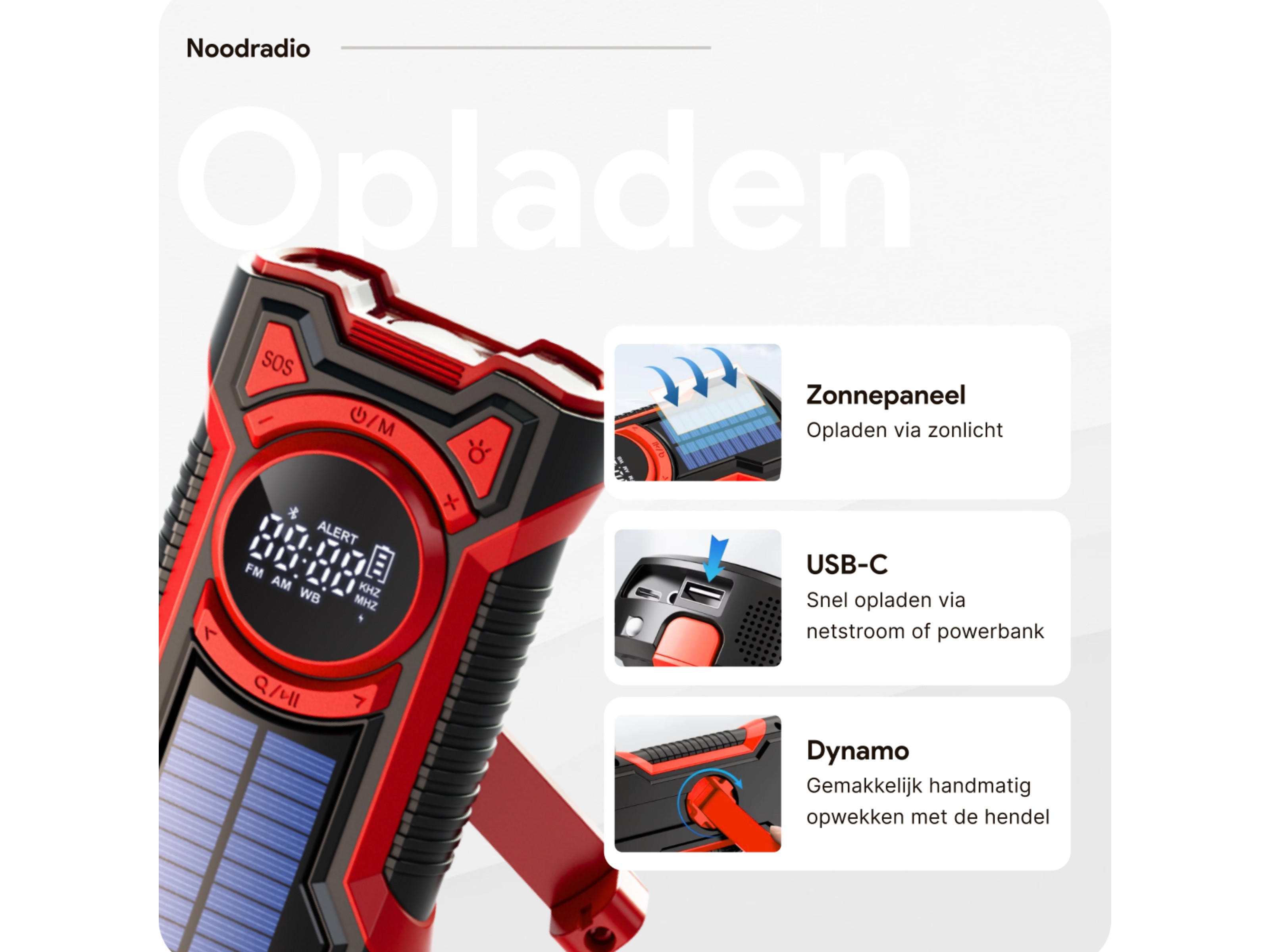 Thousandtravelmiles Noodradio met powerbank - Red