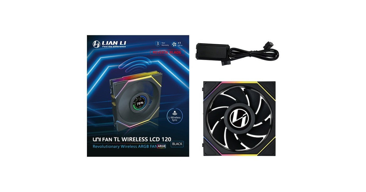 Lian LiUNI FAN TL 120 LCD Wireless Reverse Blade RGB case fan  (Zwart, 120 x 124 x 28 mm, PWM, 1x 9-pin USB)
