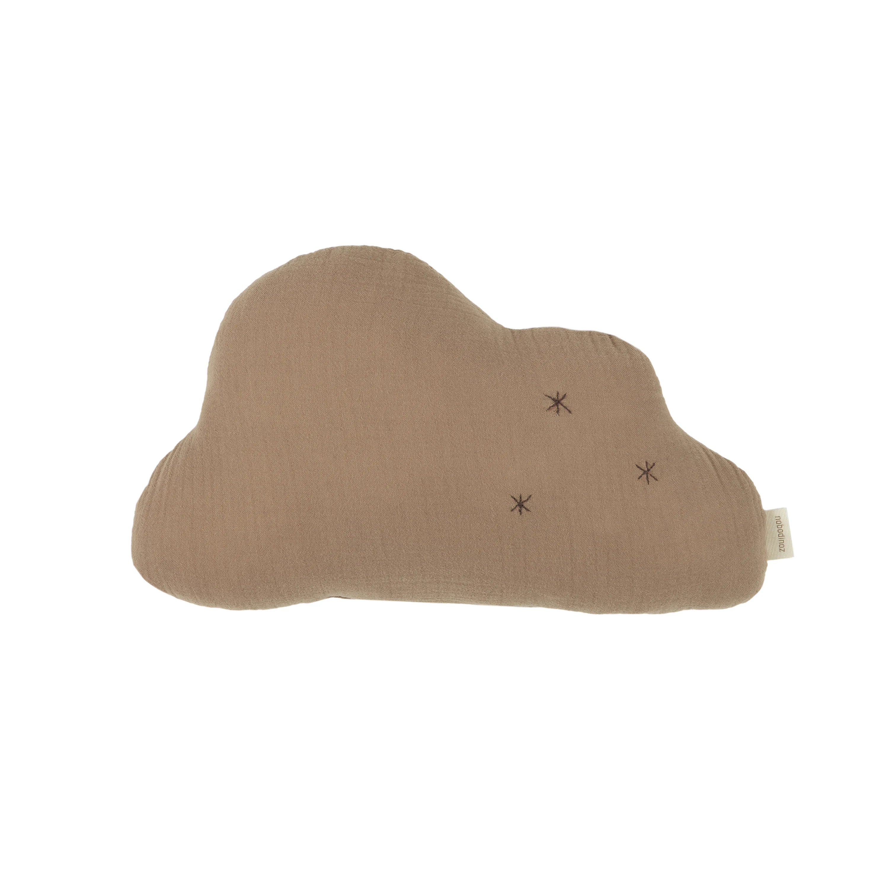 Coussin wabi-sabi nuage brodé en double gaze de coton | Marron