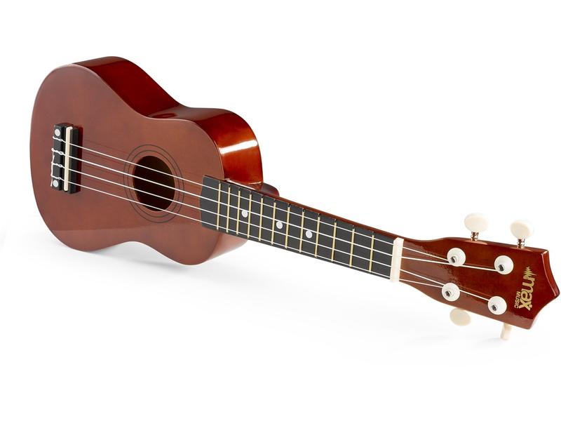MAX Ukulele UKEY Set Soprano Dunkel Natur 21 Zoll Sopranukulele mit Tasche und Zubehör