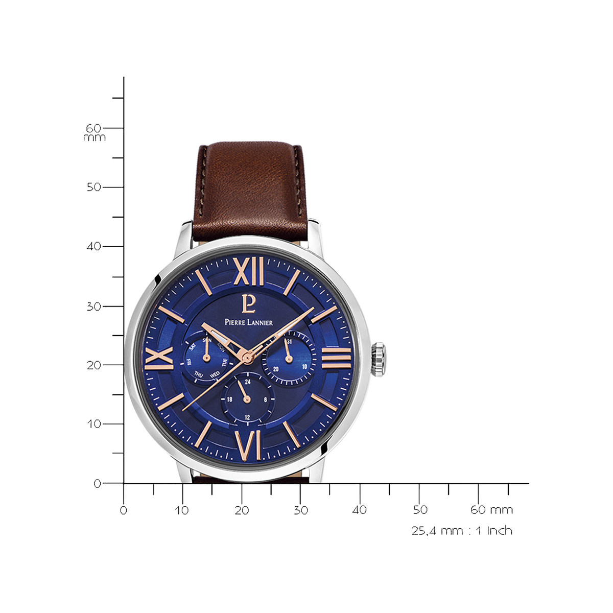 Montre Pierre Lannier homme acier cuir brun