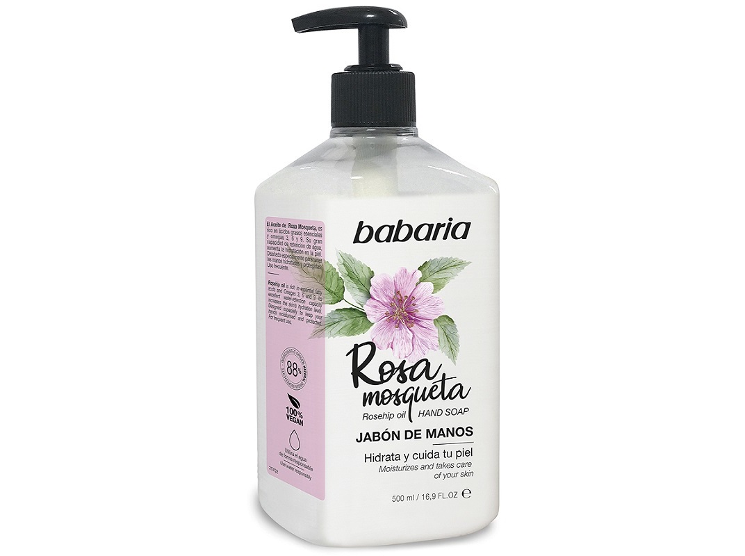 SABONETE LIQUIDO DE MÃOS ROSA MOSQUETA BABARIA 500 ML.