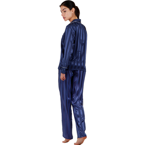 Admas - Pijama de camisa y pantalón Satin Stripes Azul