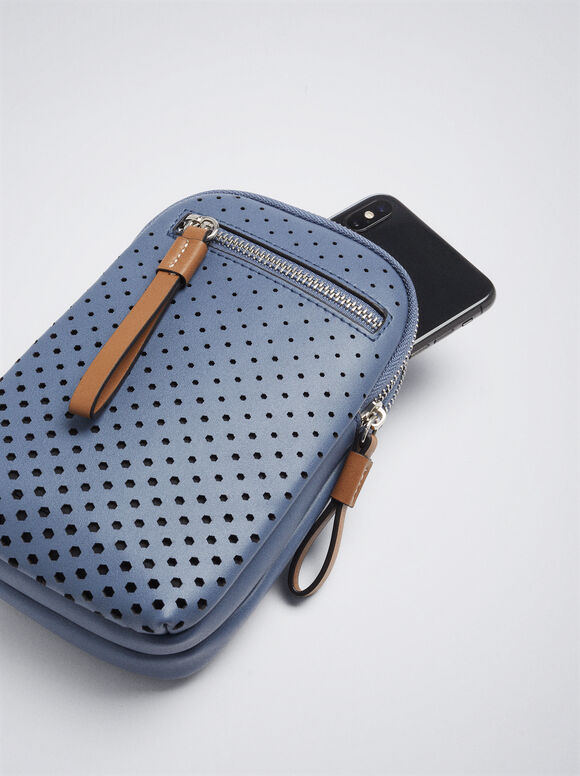 Bolsa para celular com detalhe perfurado - Azul
