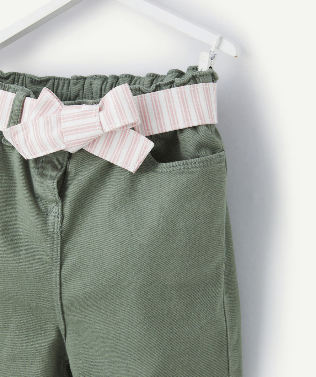 PANTALON WIDE LEG BÉBÉ FILLE EN DENIM LOW IMPACT VERT AVEC CEINTURE
