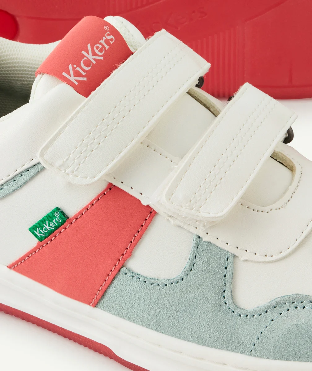 KICKERSBASKETS FILLE KALIDO BLANC ROSE BLEU AVEC SCRATCH