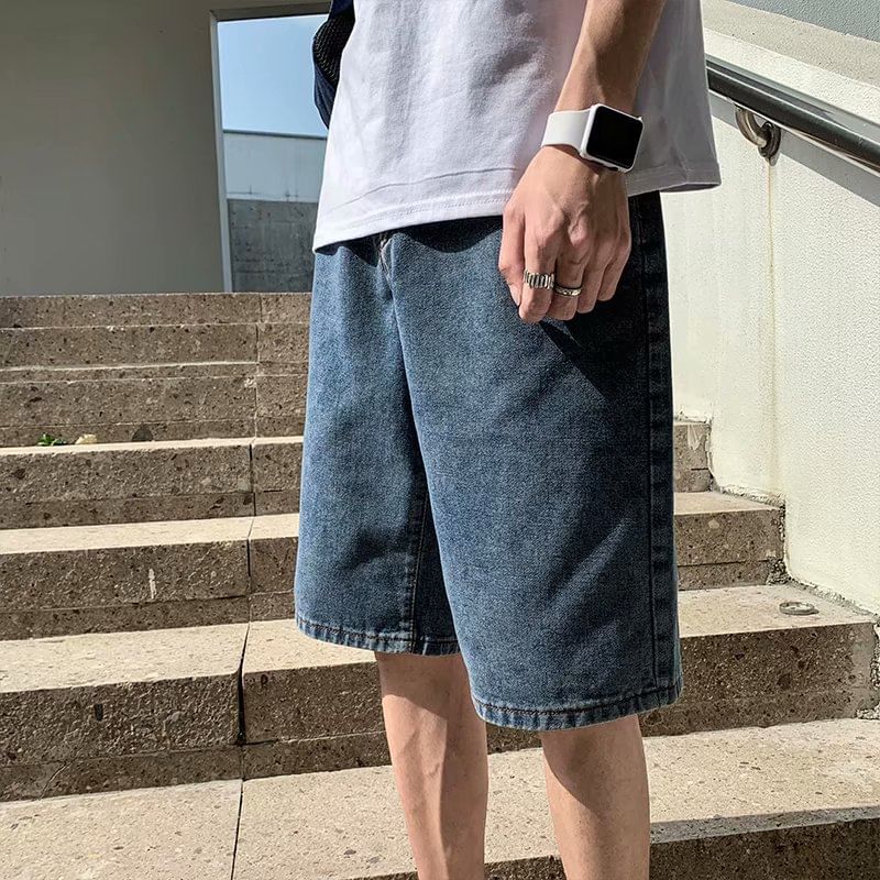 Macho - Mid Rise Washed Denim Shorts