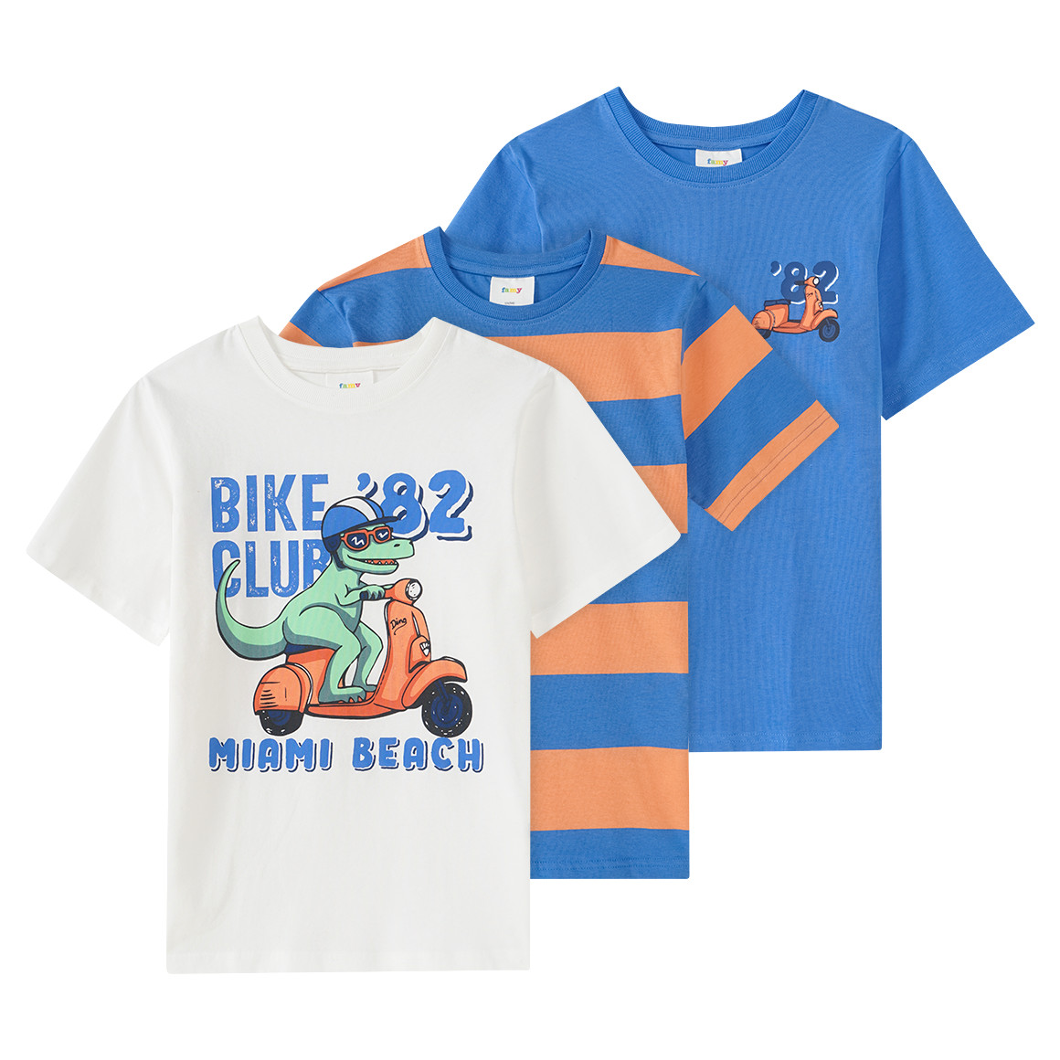 Famy 3 Jungen T-Shirts in verschiedenen Dessins weiss / blau / orange