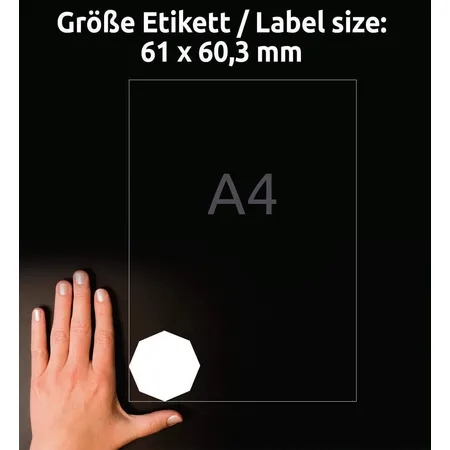 Avery Zweckform 5083 Wiederablösbare, achteckige Etiketten,A4 61 x 60,3 mm, 10 Bogen/120 Etiketten, weiß