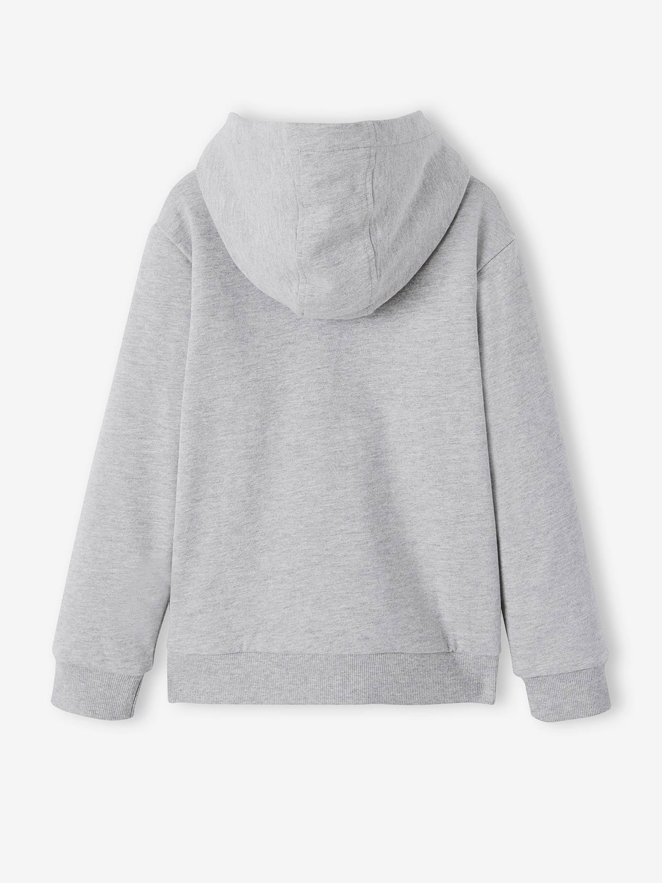 Moletom infantil azul-escuro liso com zíper, forro de sherpa e estampa.