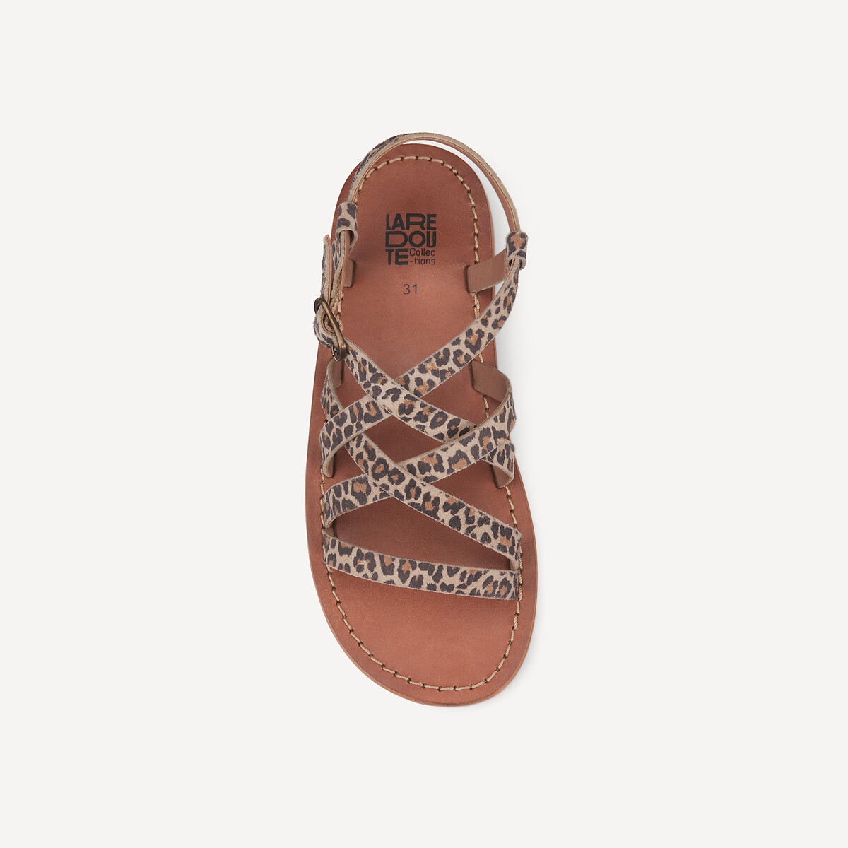 COLEÇÃO LA REDOUTE<br>Sandálias de couro com tiras, estampa de leopardo