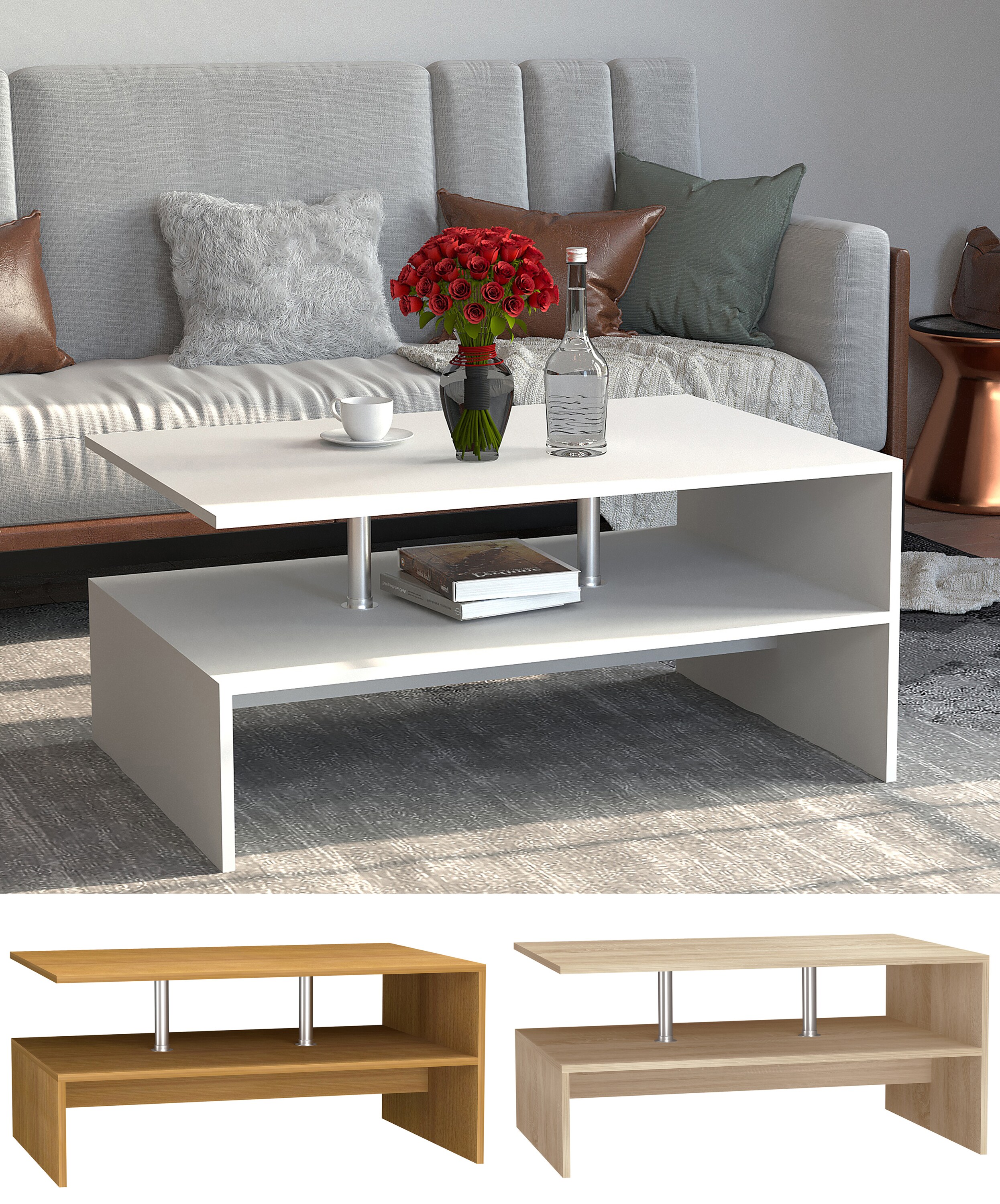 VCM Holz Couchtisch Sofatisch Wohnzimmertisch Beistelltisch Kaffeetisch Maliso L