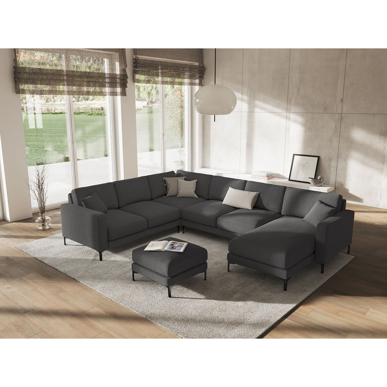 Mazzini Sofas Canapé Panoramique gauche Venus 6 Places gris foncé - 326x236x90 cm