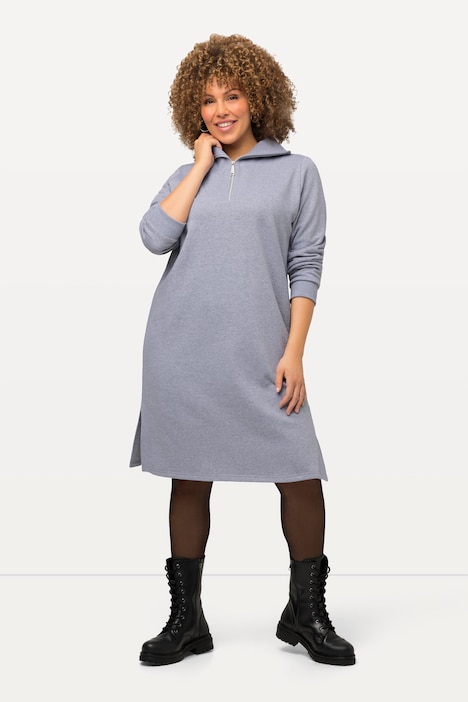 Sweatkleid, Troyerkragen, Reißverschluss, Langarm