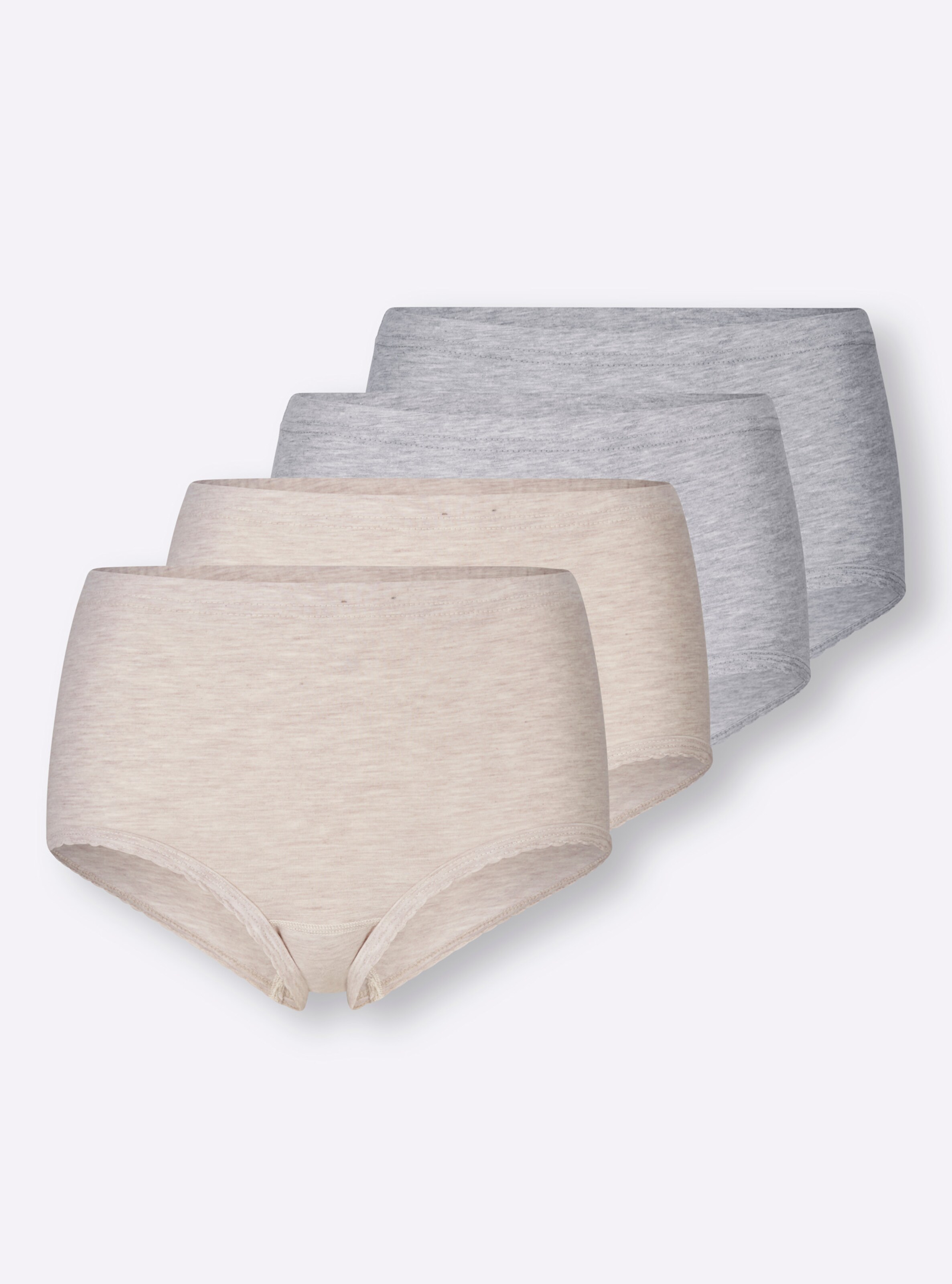 Taillenslip in 2x grau-melange + 2x sand-melange
