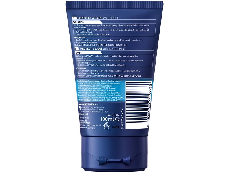 NIVEA MEN Waschgel Protect and Care 100 ml Seifenfreie Waschgel-Formel reinigt die Haut gründlich