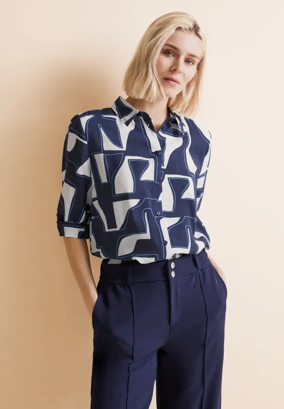 Print Longbluse - deep blue