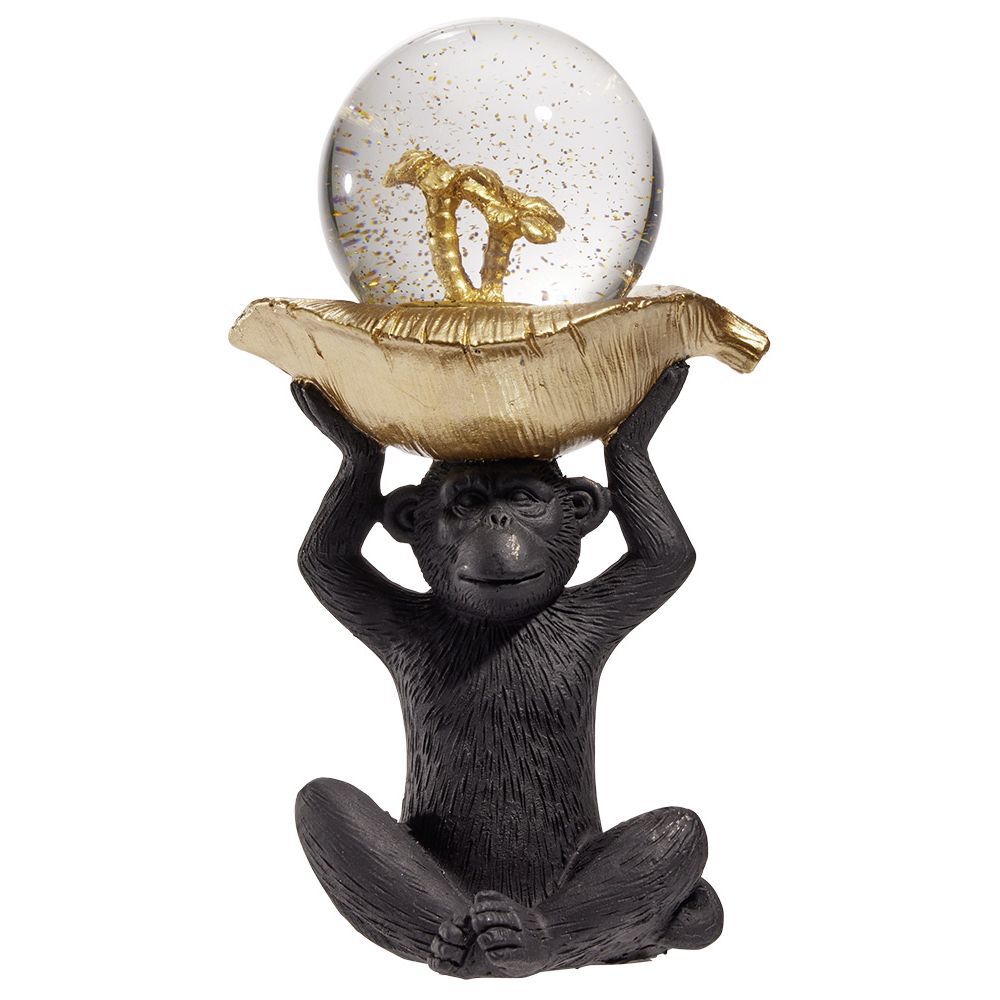 Singe à poser avec boule à paillettes et palmiers dorés - 10x7,5xH17cm