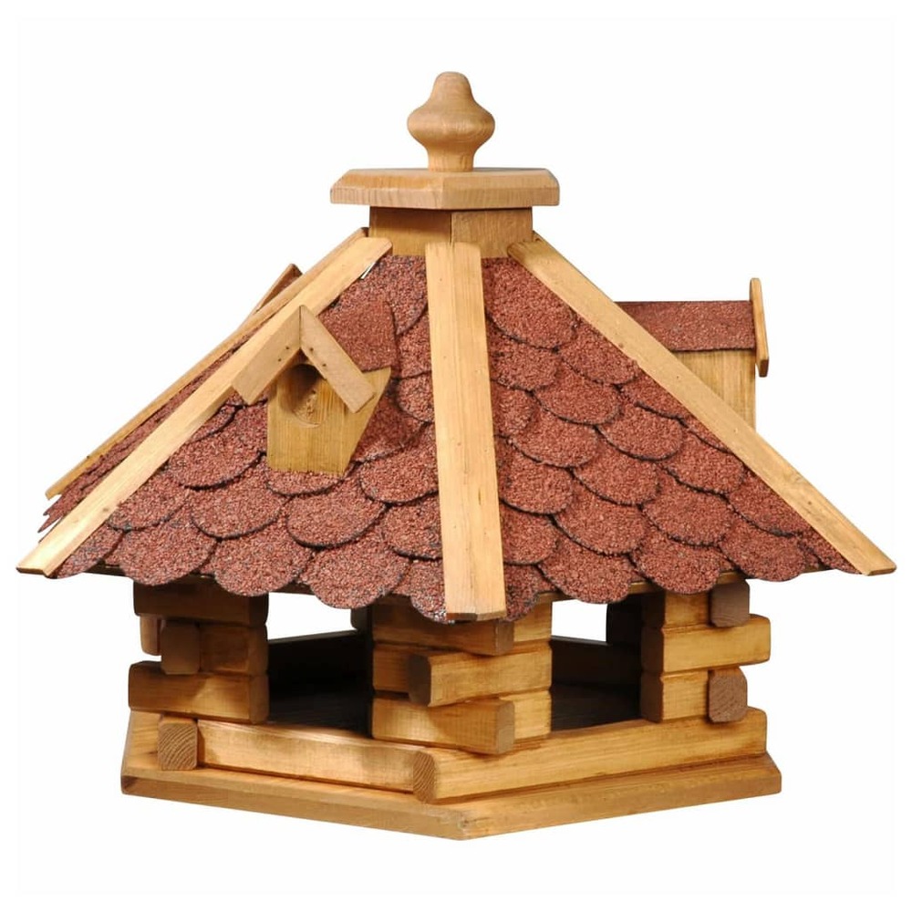 Maison à oiseaux hexagonale naturel et rouge