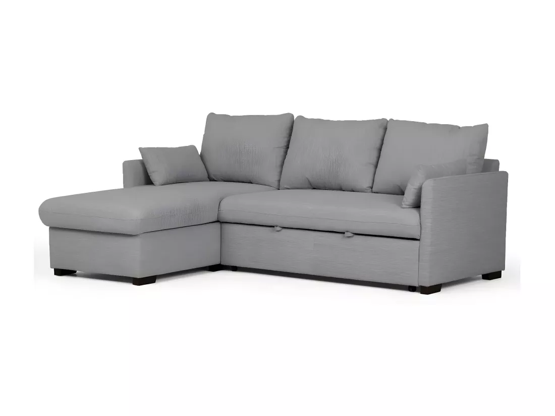 Canapé méridienne 3 places réversible en polyester gris