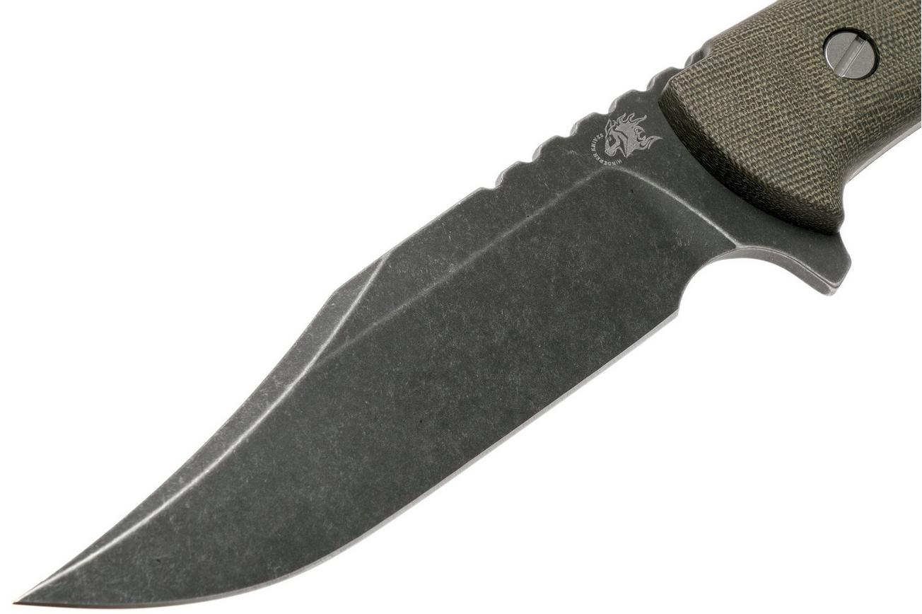 Rick Hinderer Ranch Bowie Green Canvas Micarta, Battle Black, bowie mes
