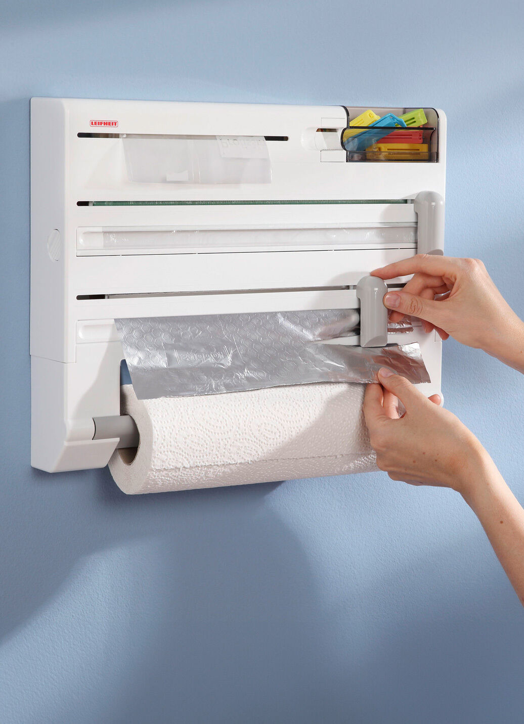 Leifheit Wandrollenhalter mit Tesafilm-Spender und Kleinteile-Box