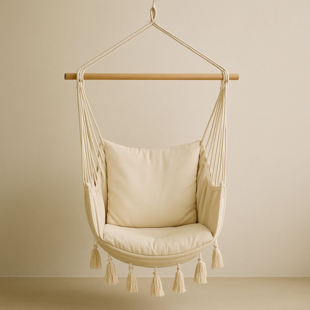 Hängesessel Beige Baumwolle mit Kissen