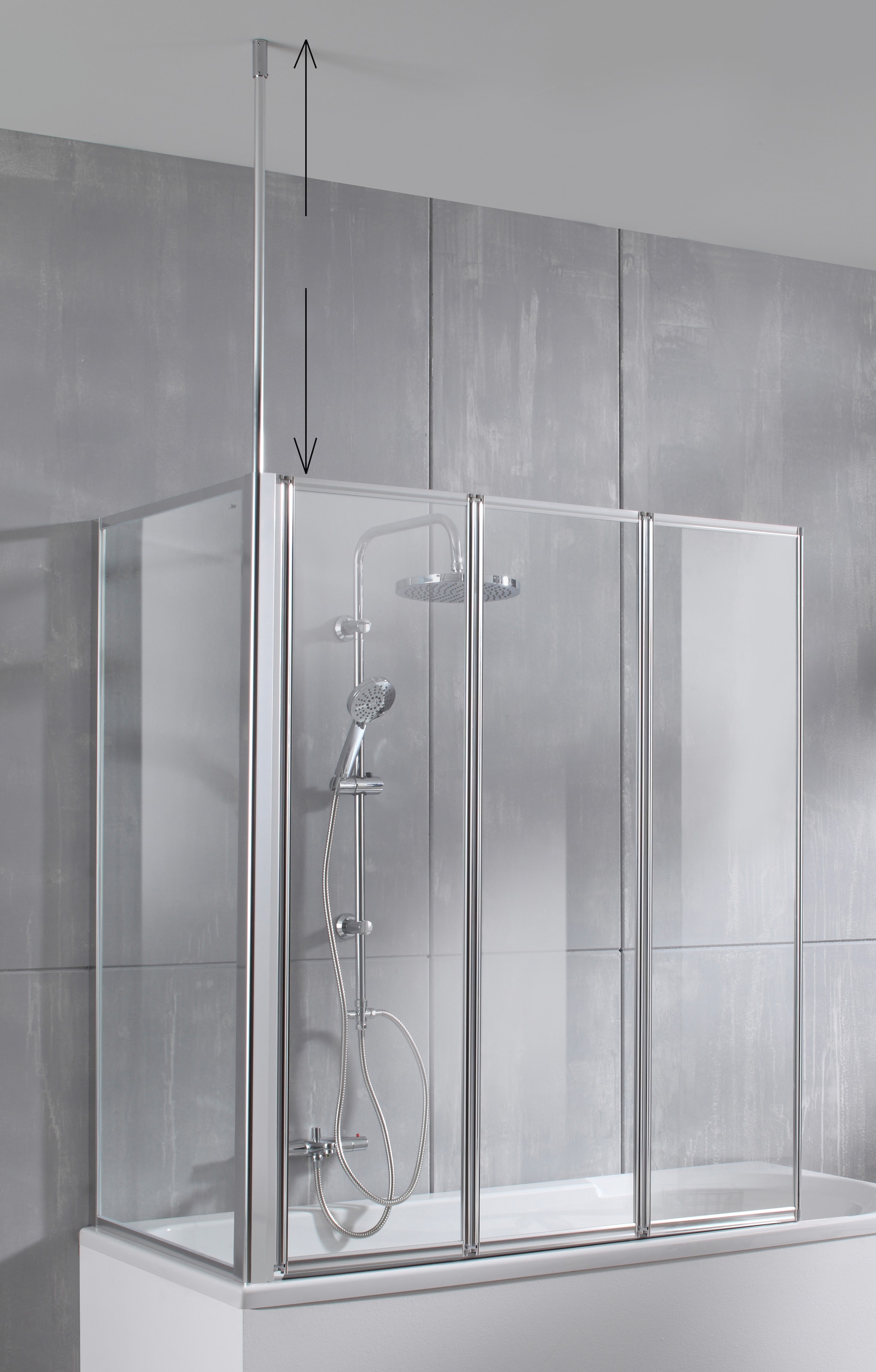 welltime Badewannenaufsatz »Summer 3-teilig + feste Seitewand« 4 Stk. tlg. Deckenhöhe bis 240cm geeignet, Glaswand bestehend aus vier Elementen