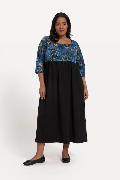Jerseykleid, A-Line, Empirenaht, Taschen, Carree-Ausschnitt, 3/4-Arm