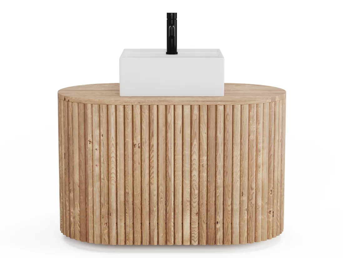 Meuble de salle de bain suspendu en teck avec vasque carrée - 90 cm - TOWARI