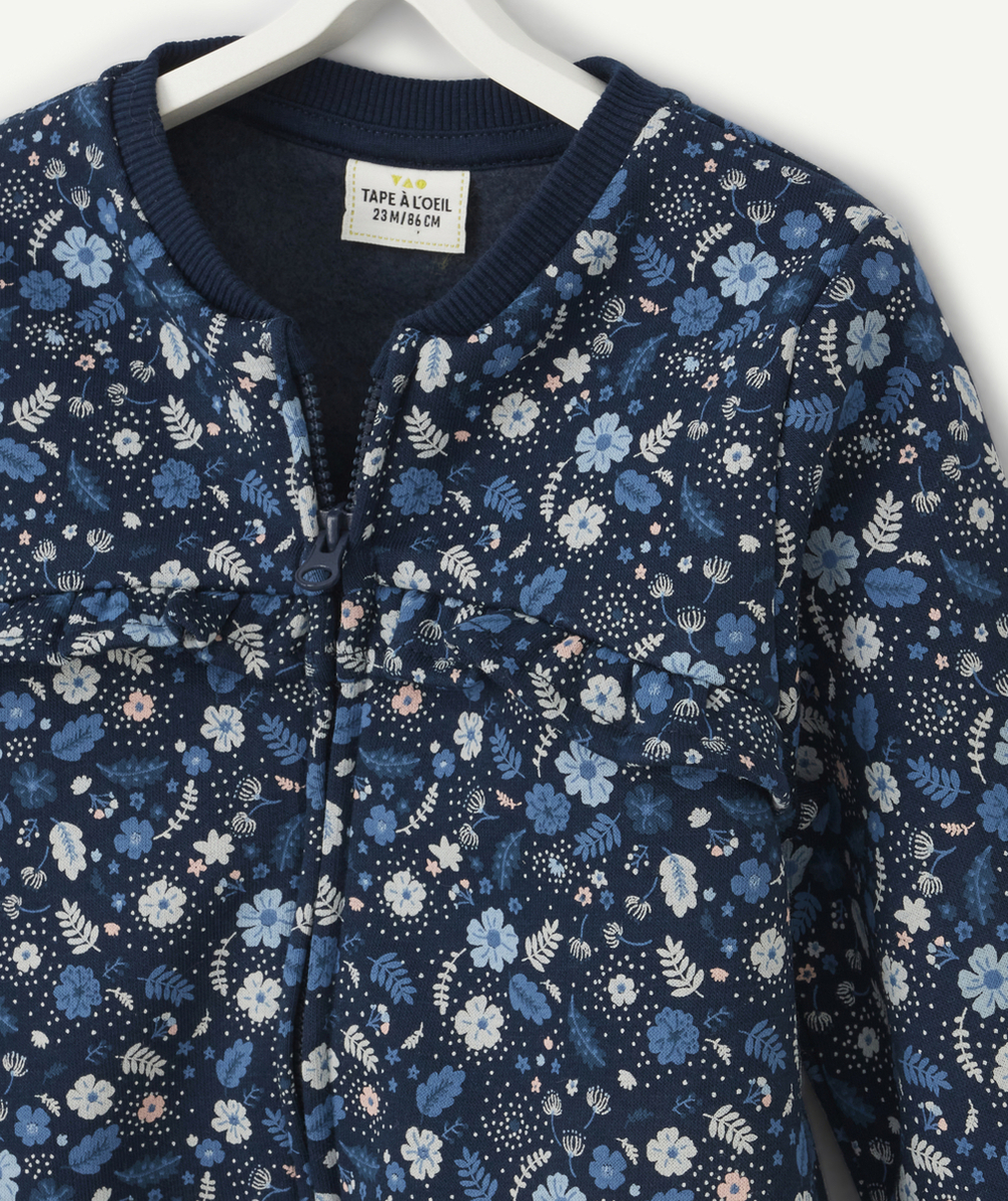 GILET BLEU ET FLEURI AVEC VOLANTS BÉBÉ FILLE EN FIBRES RECYCLÉES