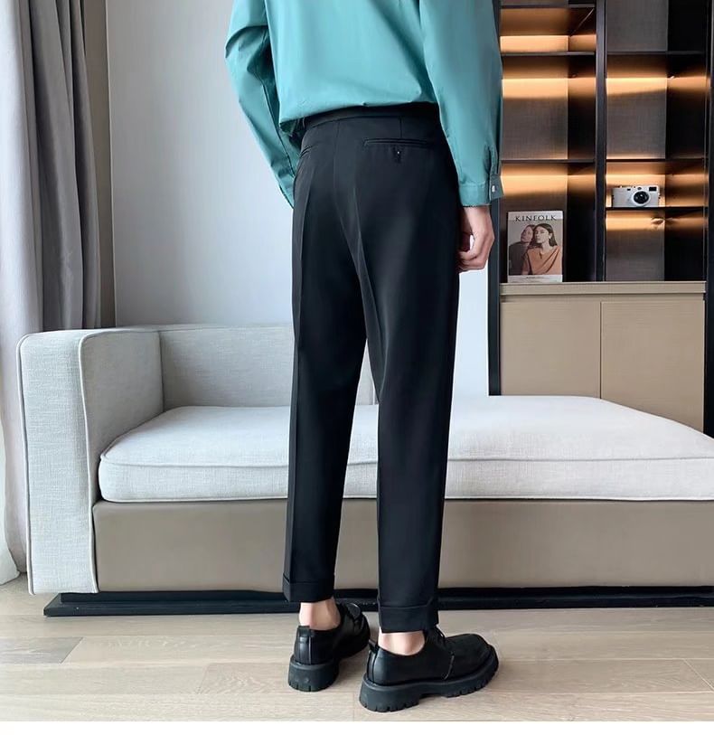 Craltuxe - Mid Rise Plain Crop Straight Leg Dress Pants
