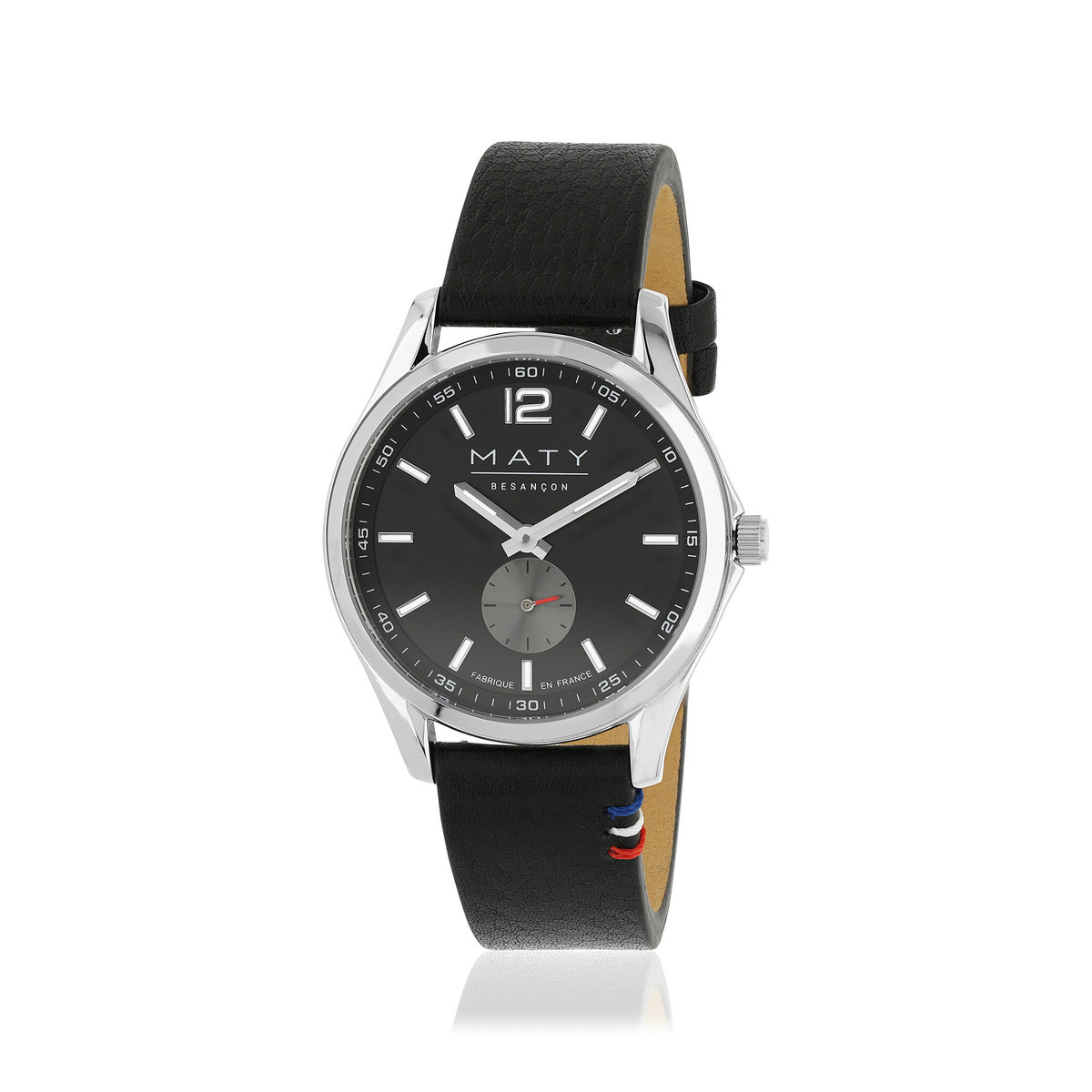 Montre homme acier bracelet cuir noir