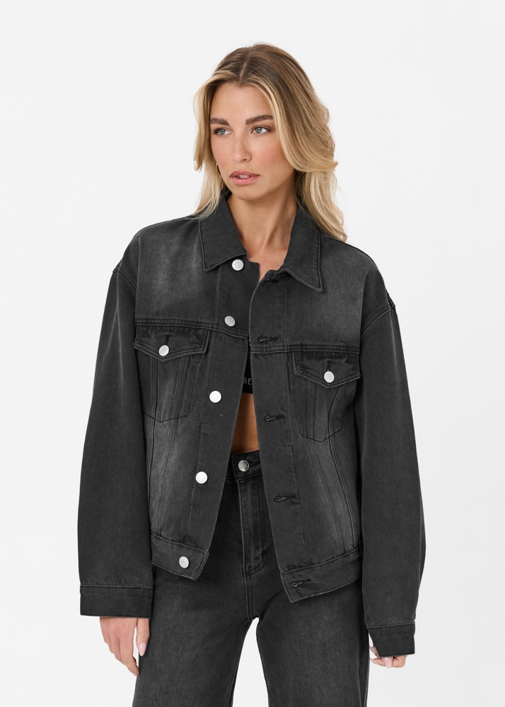 Boxy denim jacket iron zwart