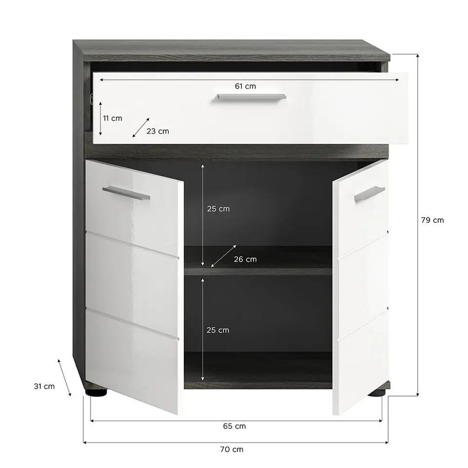 Hioshop Blake badkamerkast 1 lade 2 deuren wit hoogglans- grijs