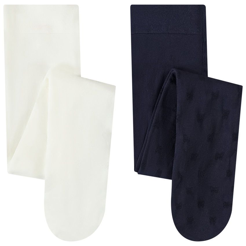 Lot de 2 collants fins en jacquard fantaisie pour bébé fille - Ecru