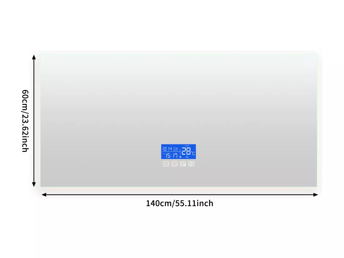 Miroir lumineux de salle de bain carré 60x140 cm, avec affichage de la température, fonction désembuage, trois niveaux de réglage de la luminosité, interrupteur tactile