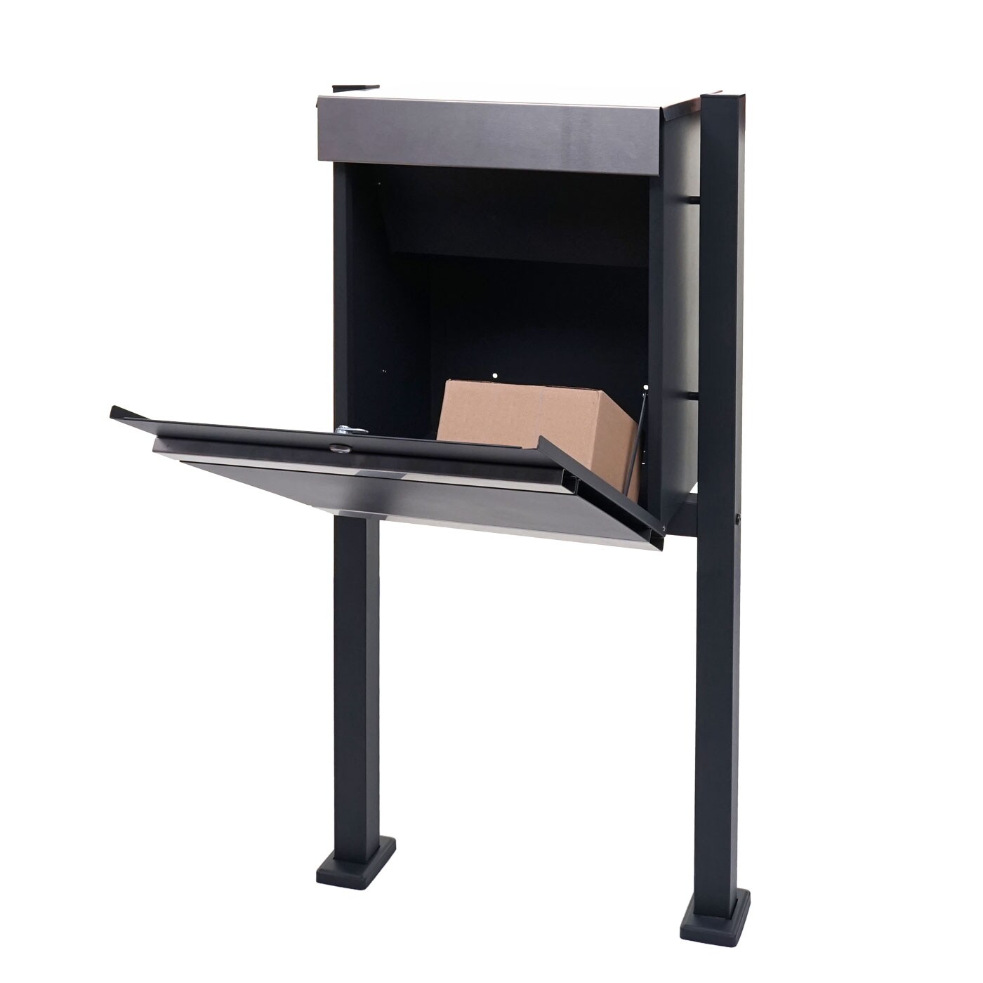 Paketkasten mit Standfuß MCW-K41, Paketbox Paketstation Standbriefkasten, Metall ~ Edelstahl verzinkt anthrazit