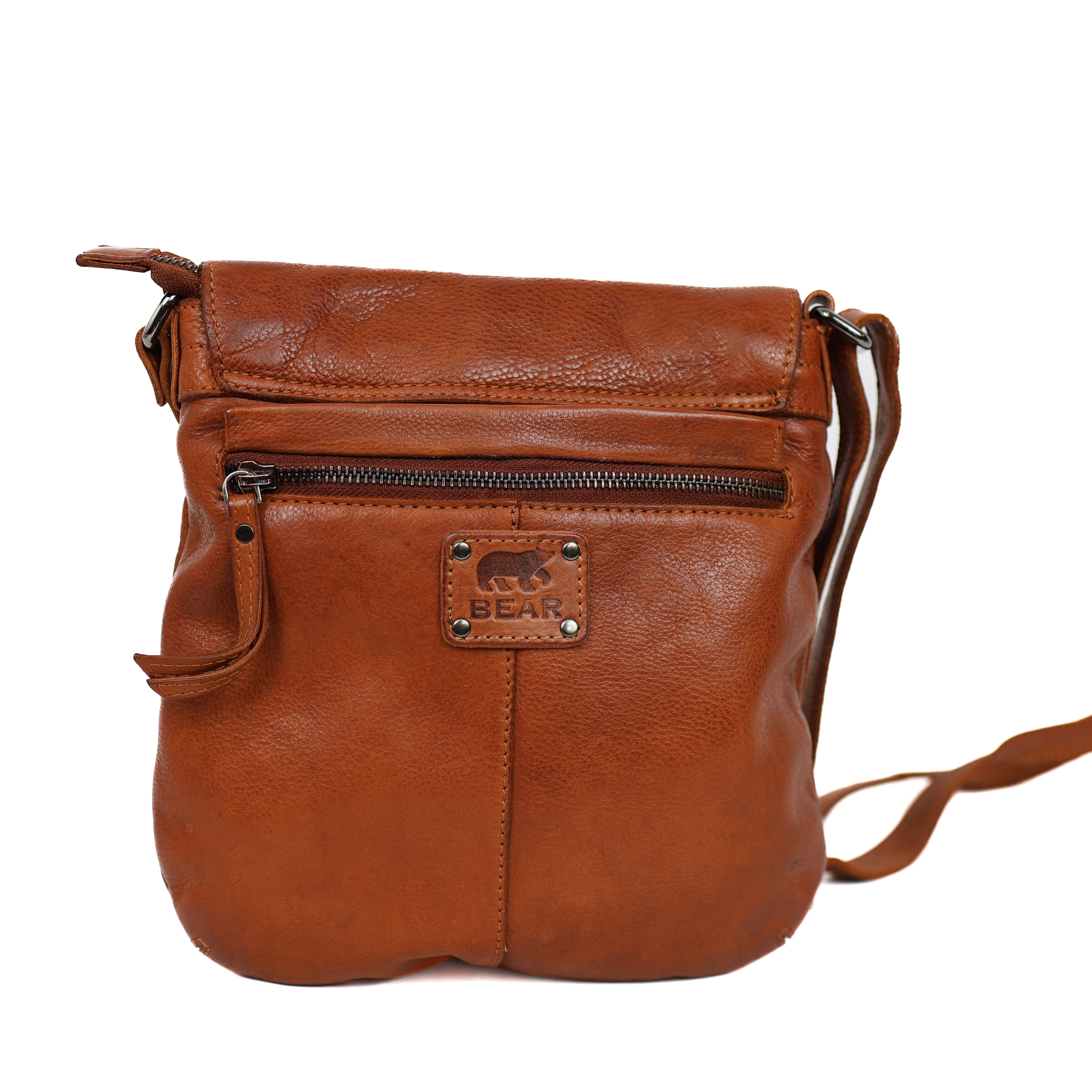 Schoudertas met flap 'Jip' cognac Cognac