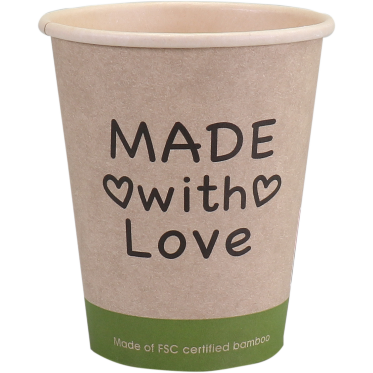 Beker, Made with Love, Bamboepapier + PE, 250ml, 8oz, 92mm,