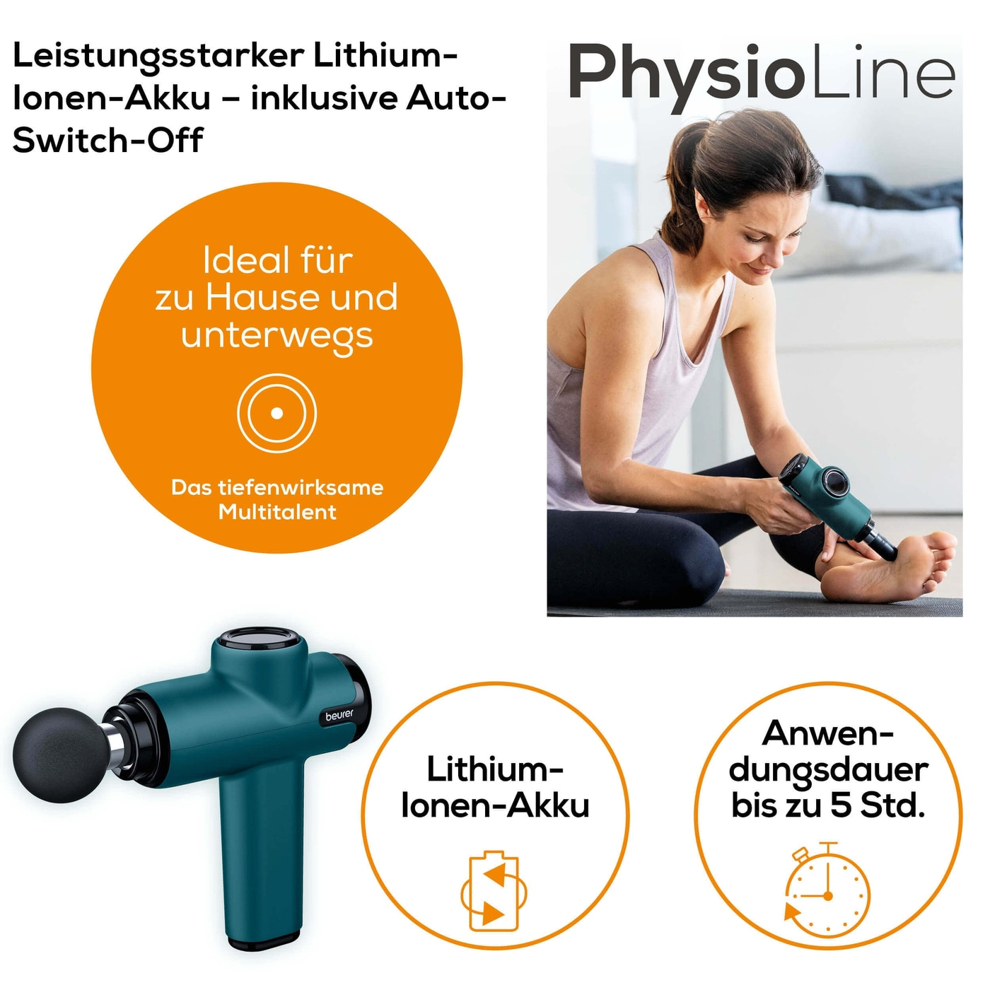 MG 99 Mini Massage Pistole Elektronische Muskelmassagepistole zur Muskelentspannung mit 4 Aufsätzen (65003) - Blau / Schwarz