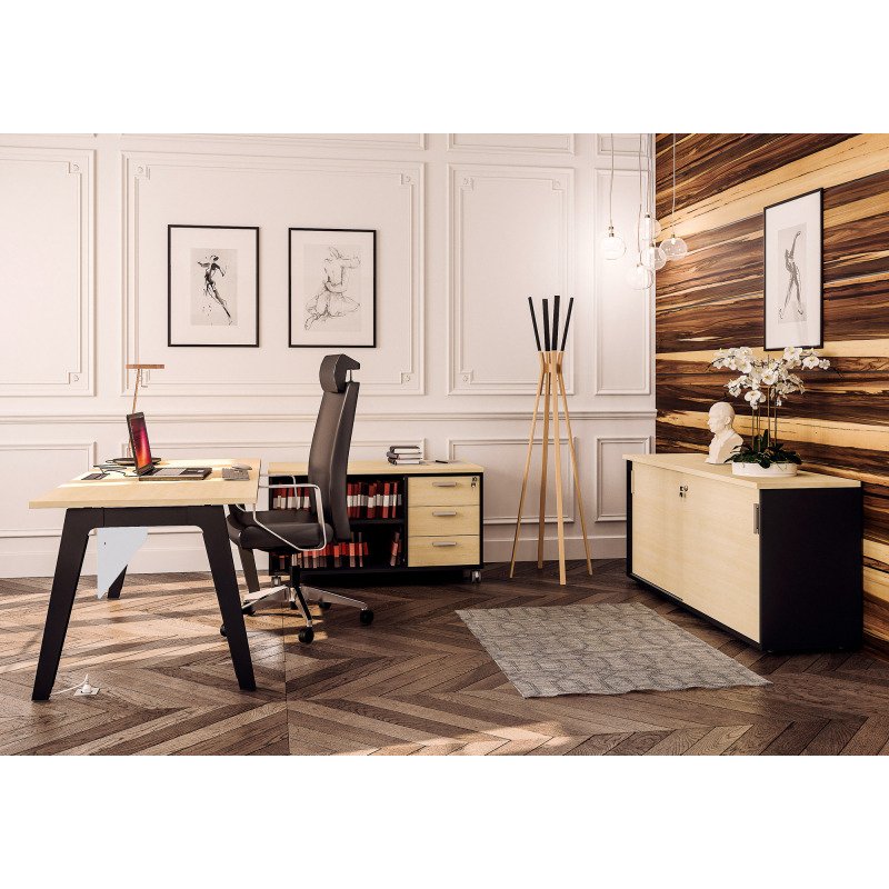 Bureau manager Eden Arche chêne clair L 180 cm piètement métal