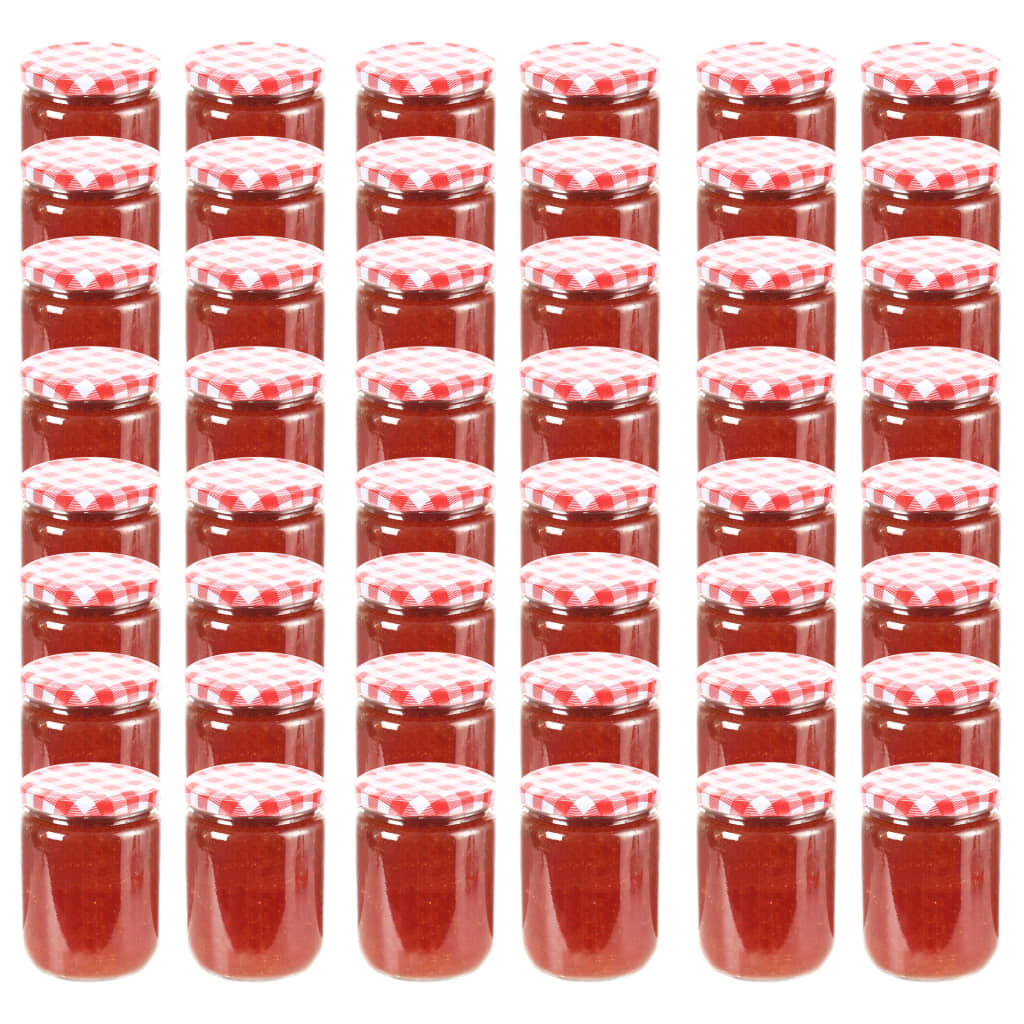 vidaXL Glazen jampotten, wit en rood, 48 stuks, 230 ml
