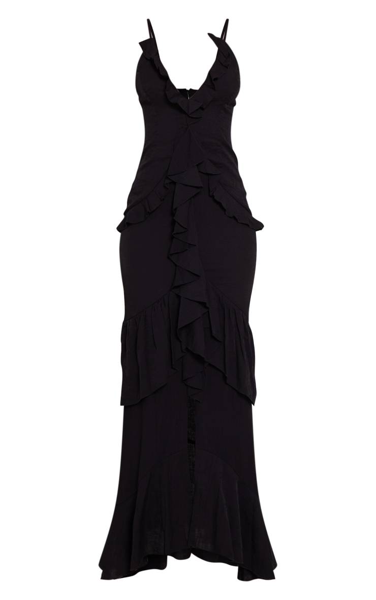 Noir Robe Maxi Texturée À Volants Pour Grande Taille