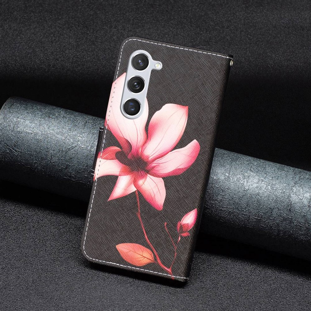 Samsung Galaxy S23 5G Leder Tasche Hülle mit Kartenfach - Pinke Blume