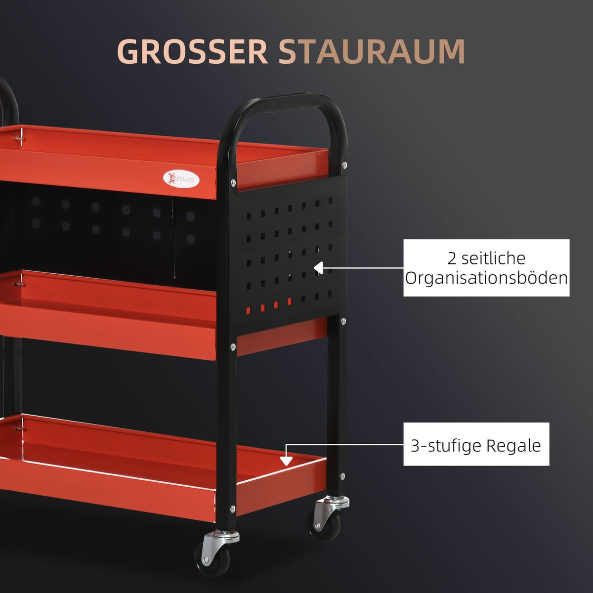 DURHAND, Werkplaatswagen, gereedschapswagen, 75L x 35B x 80H cm, staal, rood